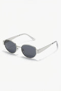 Silver Sleek Narrow Oval Frame Metal Sunglasses - Photo 1