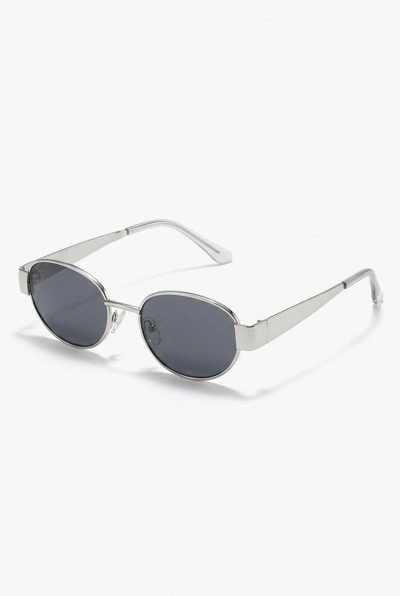 Silver Sleek Narrow Oval Frame Metal Sunglasses - Photo 1