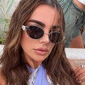 Sleek Narrow Oval Frame Metal Sunglasses - Photo 4