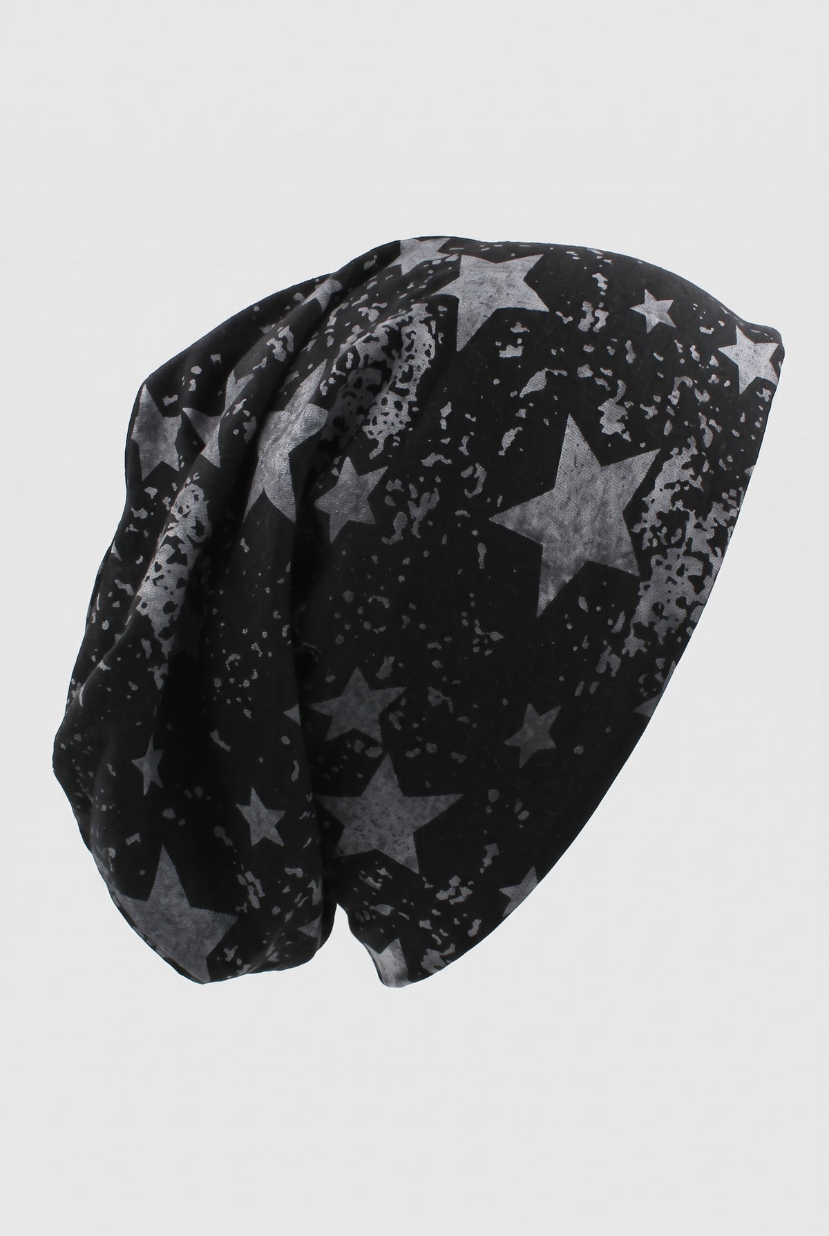 Jersey Knit Slouch Beanie in Star Black — studio front
