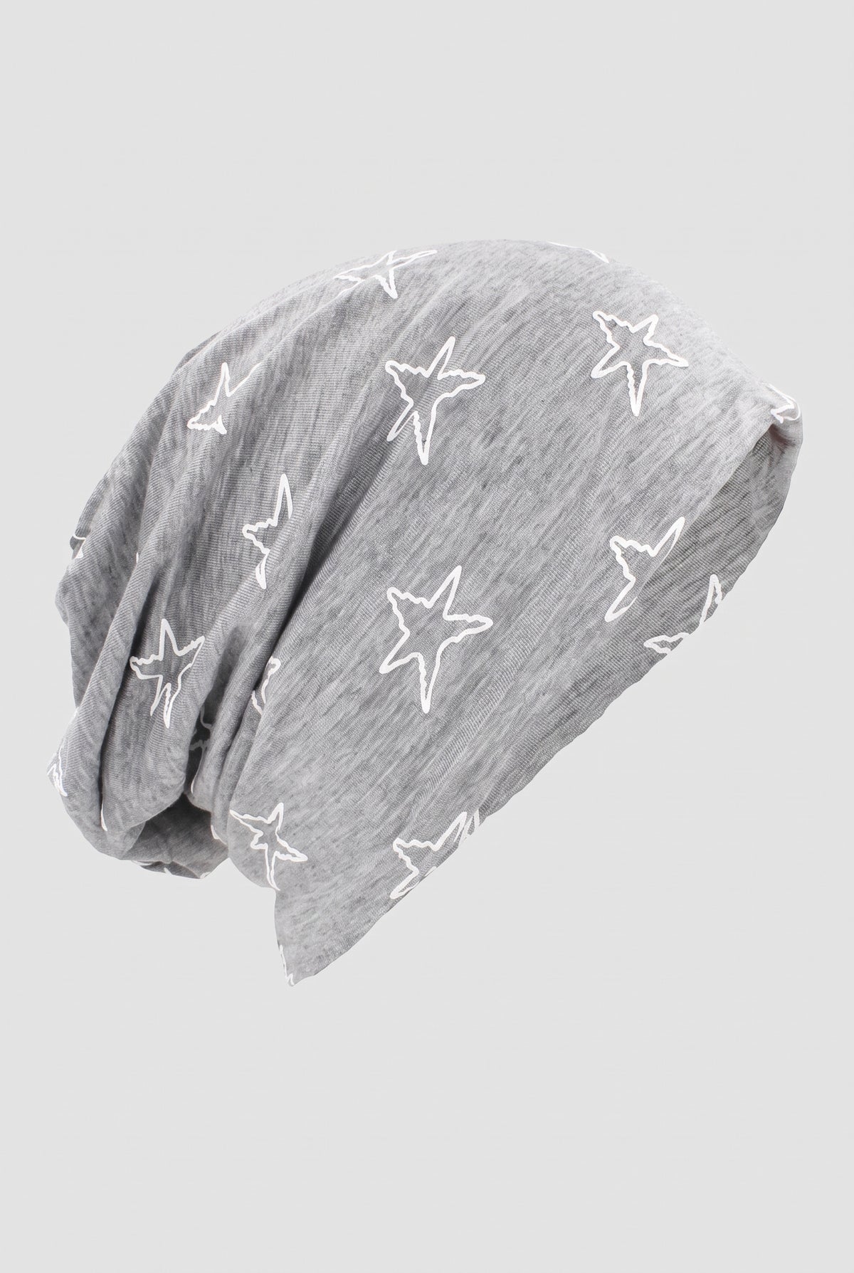 Jersey Knit Slouch Beanie in Star Light Gray — studio front