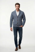 Steel Blue Shawl Collar Cable Button Cardigan - Knit cardigans - Photo 11