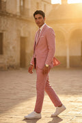 Pink Slim Tailored Suit with Notch Lapel and Tapered Trousers - Linen suit - Photo 12