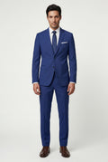Navy Blue Slim Tailored Suit with Notch Lapel and Tapered Trousers - Linen suit - Photo 14