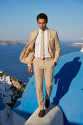 Beige Slim Tailored Suit with Notch Lapel and Tapered Trousers - Linen suit - Photo 18