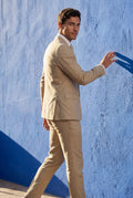 Khaki Slim Tailored Suit with Notch Lapel and Tapered Trousers - Linen suit - Photo 19