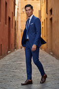 Navy Blue Slim Tailored Suit with Notch Lapel and Tapered Trousers - Linen suit - Photo 26