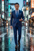Navy Blue Slim Tailored Suit with Notch Lapel and Tapered Trousers - Linen suit - Photo 28