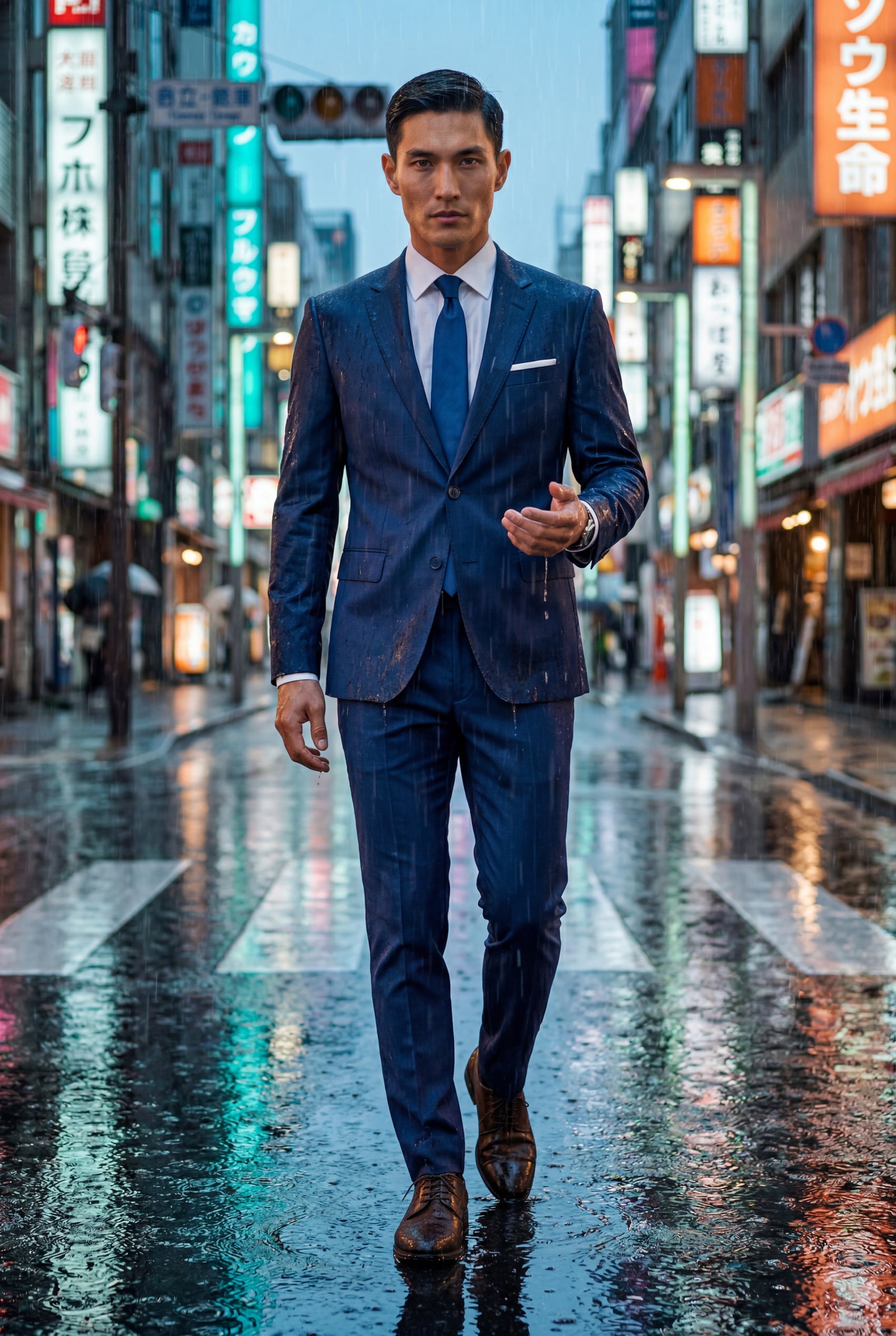 Navy Blue Slim Tailored Suit with Notch Lapel and Tapered Trousers - Linen suit - Photo 28