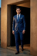 Navy Blue Slim Tailored Suit with Notch Lapel and Tapered Trousers - Linen suit - Photo 29