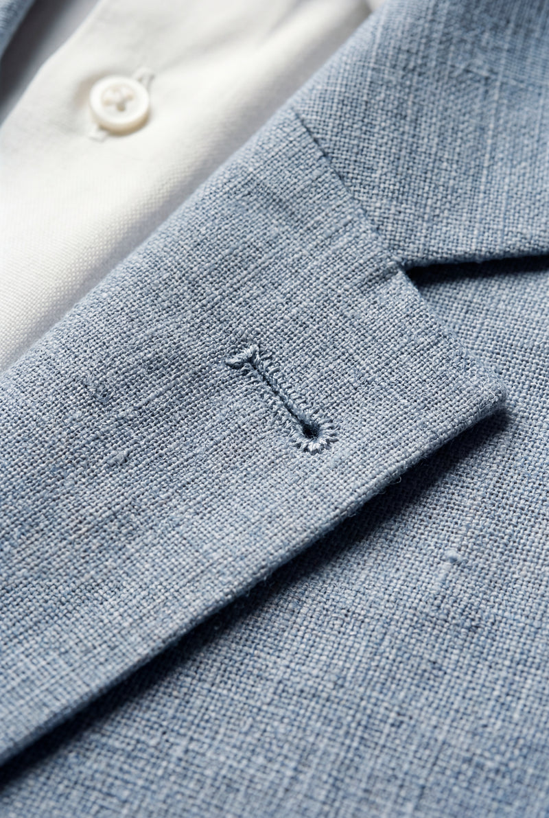 Steel Blue Slim Tailored Suit with Notch Lapel and Tapered Trousers - Linen suit - Photo 3