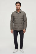 Stone Grey Chevron Quilted Snap-front Puffer Shirt Jacket - Puffer jackets - Photo 13