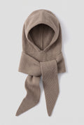 Cashmere Hooded Scarf Balaclava in Taupe — studio front