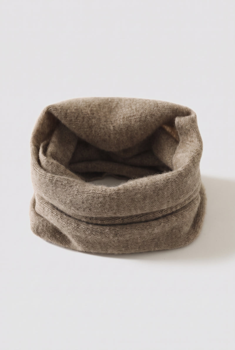 Cashmere Neck Gaiter in Taupe — studio front