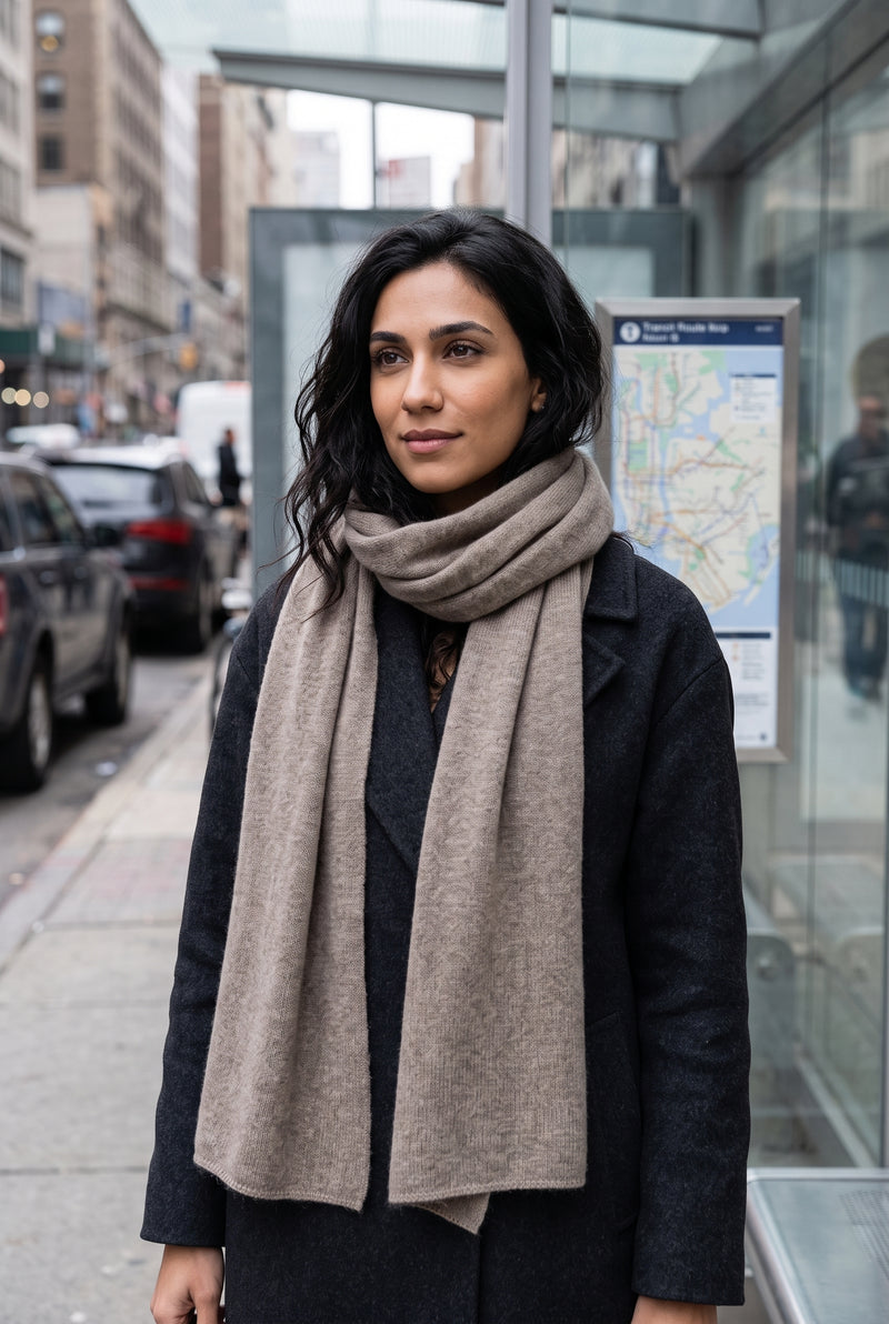Cashmere Wrap Scarf in Taupe — lifestyle