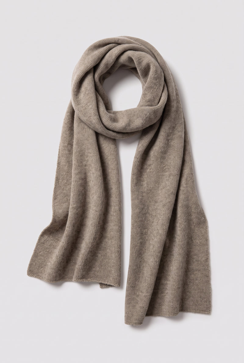 Cashmere Wrap Scarf in Taupe — studio front