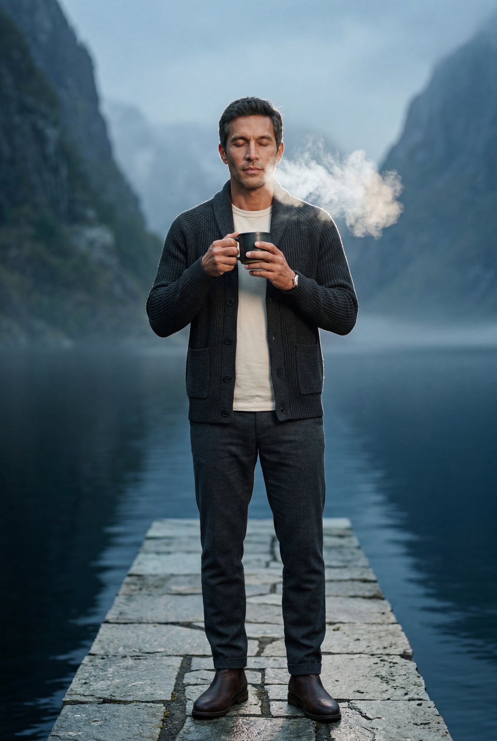 Black Chunky Ribbed Shawl Collar Cardigan with Button Front - Photo 12