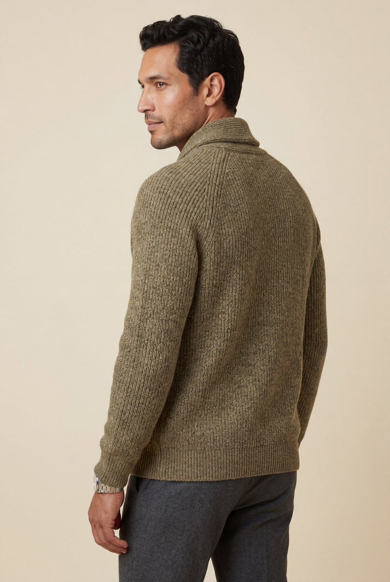 Taupe Chunky Ribbed Shawl Collar Cardigan with Button Front - Photo 3