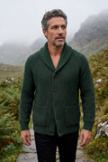 Dark Green Chunky Ribbed Shawl Collar Cardigan with Button Front - Photo 5