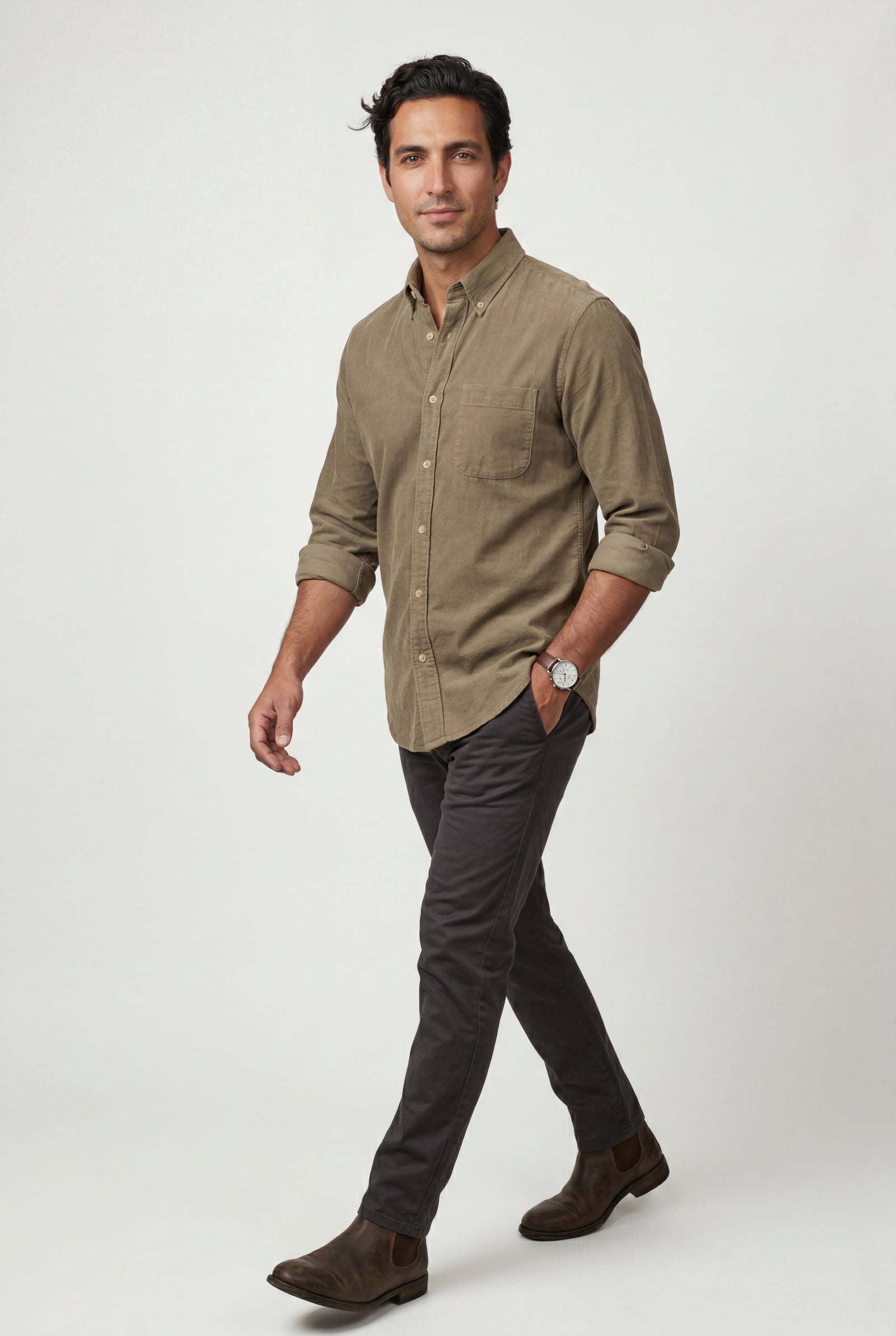 Taupe Classic Button-down Oxford Shirt with Chest Pocket - Men's Shirts - Photo 5