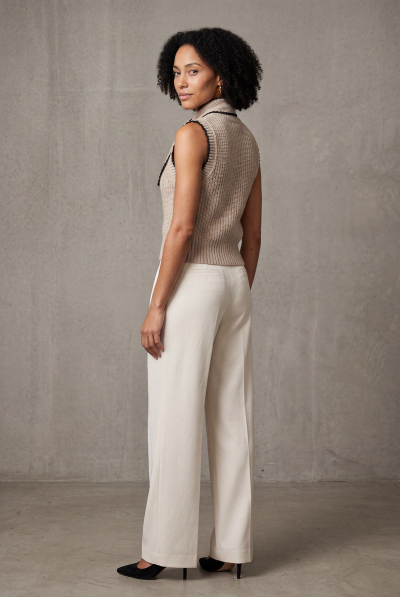 Taupe Contrast Trim Ribbed Button-front Cropped Sweater Vest - Cropped vest - Photo 3