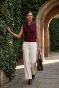 Burgundy Contrast Trim Ribbed Button-front Cropped Sweater Vest - Cropped vest - Photo 5
