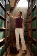 Burgundy Contrast Trim Ribbed Button-front Cropped Sweater Vest - Cropped vest - Photo 8