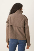 Funnel-Collar Cropped Pea Coat in Taupe — back