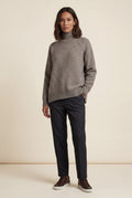 Taupe Heathered Taupe Oversized Turtleneck Sweater with Side Slits - Photo 1