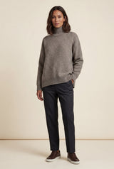 Taupe Heathered Taupe Oversized Turtleneck Sweater with Side Slits - Photo 1