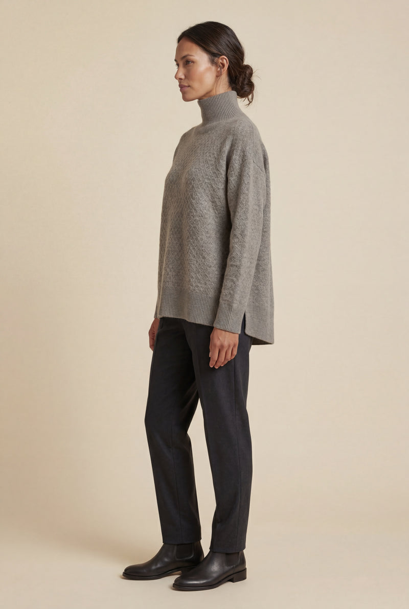 Taupe Heathered Taupe Oversized Turtleneck Sweater with Side Slits - Photo 2