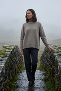 Taupe Heathered Taupe Oversized Turtleneck Sweater with Side Slits - Photo 4