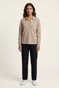 Taupe Open Collar V-neck Fine Relaxed Sweater - Casual sweater - Photo 11