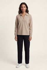 Taupe Open Collar V-neck Fine Relaxed Sweater - Casual sweater - Photo 11