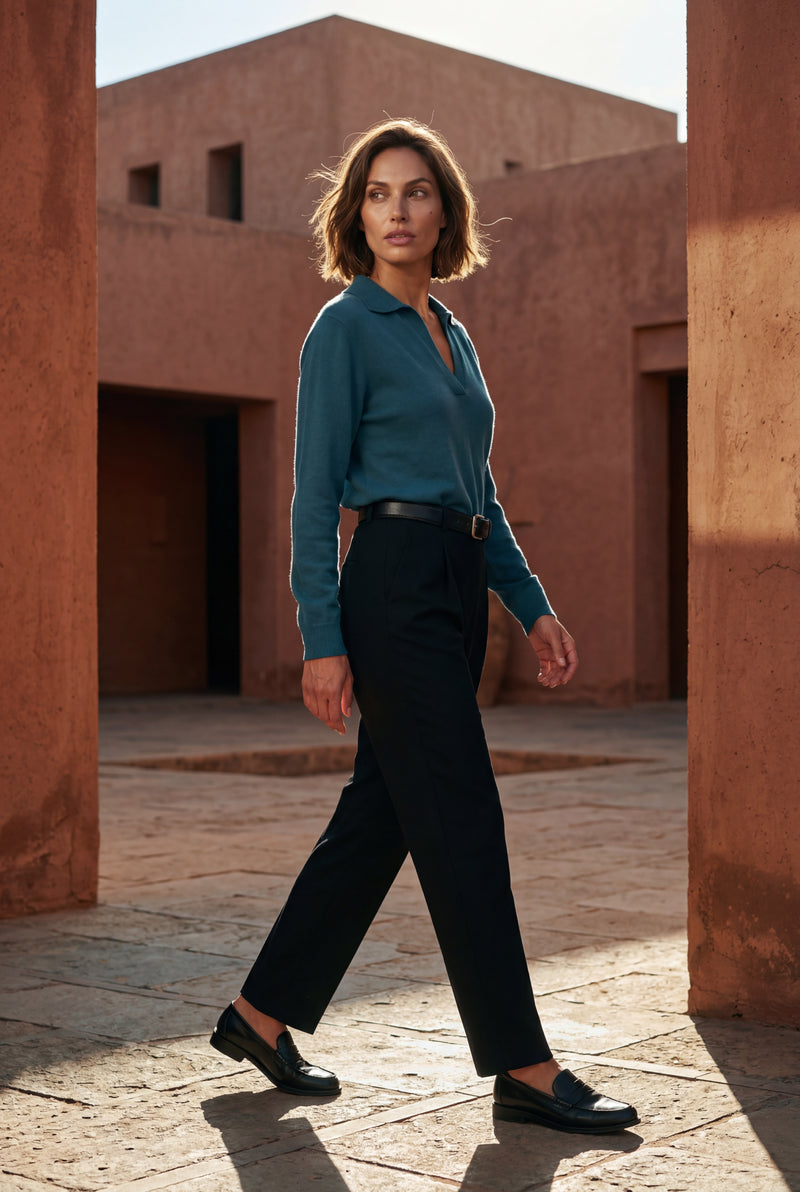 Blue Open Collar V-neck Fine Relaxed Sweater - Casual sweater - Photo 2