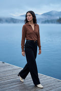 Brown Open Collar V-neck Fine Relaxed Sweater - Casual sweater - Photo 4