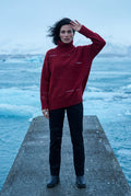 Red Oversized Ribbed Turtleneck Sweater with High-low Hem - Photo 10