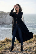 Black Ribbed Maxi Cardigan with Flared Sleeves - Photo 15