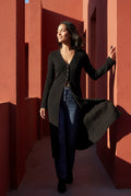 Black Ribbed Maxi Cardigan with Flared Sleeves - Photo 16