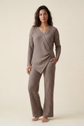 Taupe Ribbed Wide-leg Two-piece Loungewear Set - Two-piece set - Photo 10