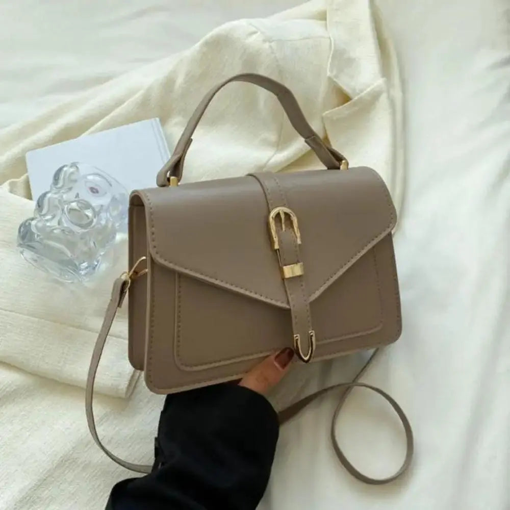 Taupe Structured Mini Crossbody Bag with Buckle Detail - Photo 4