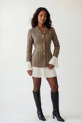Taupe Taupe Houndstooth Blazer Mini Dress with Pleated Trim - Blazer dress - Photo 1