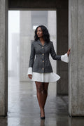 Taupe Taupe Houndstooth Blazer Mini Dress with Pleated Trim - Blazer dress - Photo 4