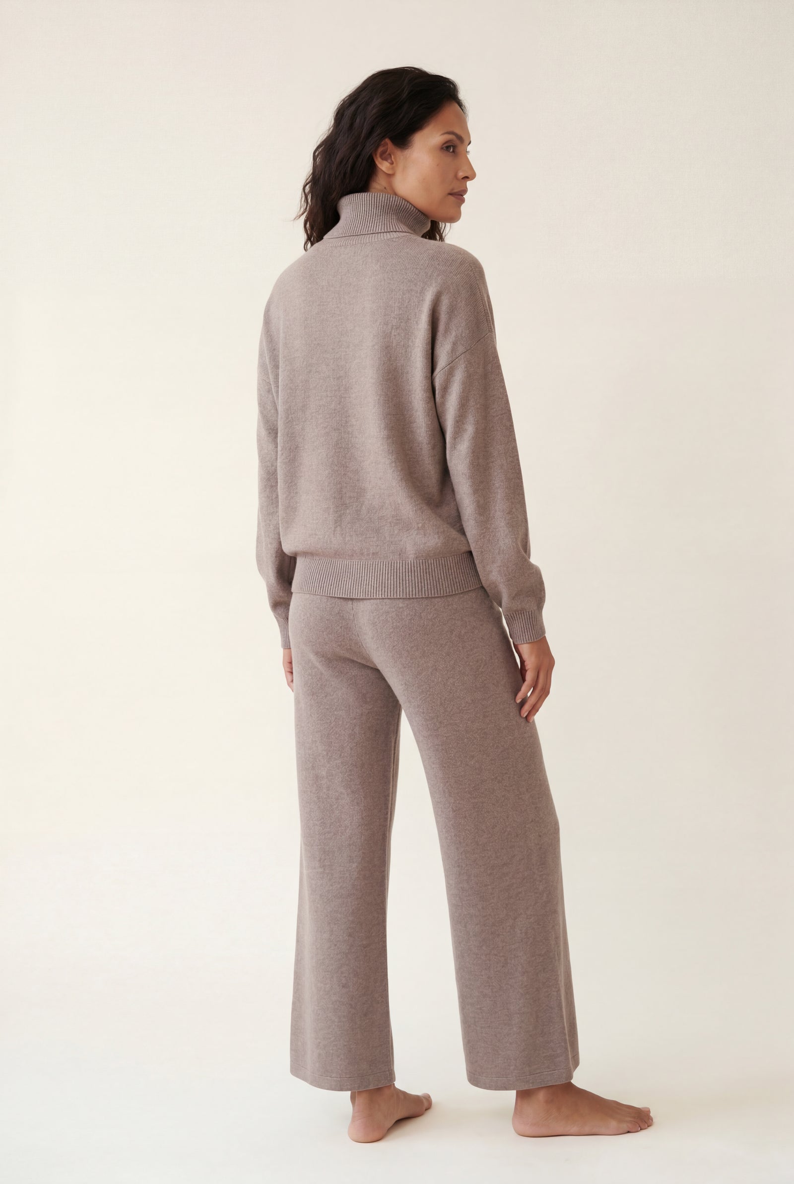 Taupe Taupe Relaxed Turtleneck Lounge Set with Wide Leg Pants - Loungewear set - Photo 2
