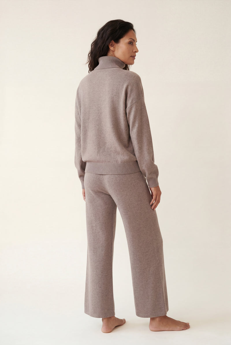 Taupe Taupe Relaxed Turtleneck Lounge Set with Wide Leg Pants - Loungewear set - Photo 2