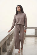 Taupe Taupe Relaxed Turtleneck Lounge Set with Wide Leg Pants - Loungewear set - Photo 4