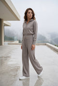 Taupe Taupe Ribbed Zip-up Wide Leg Loungewear Set - Photo 4