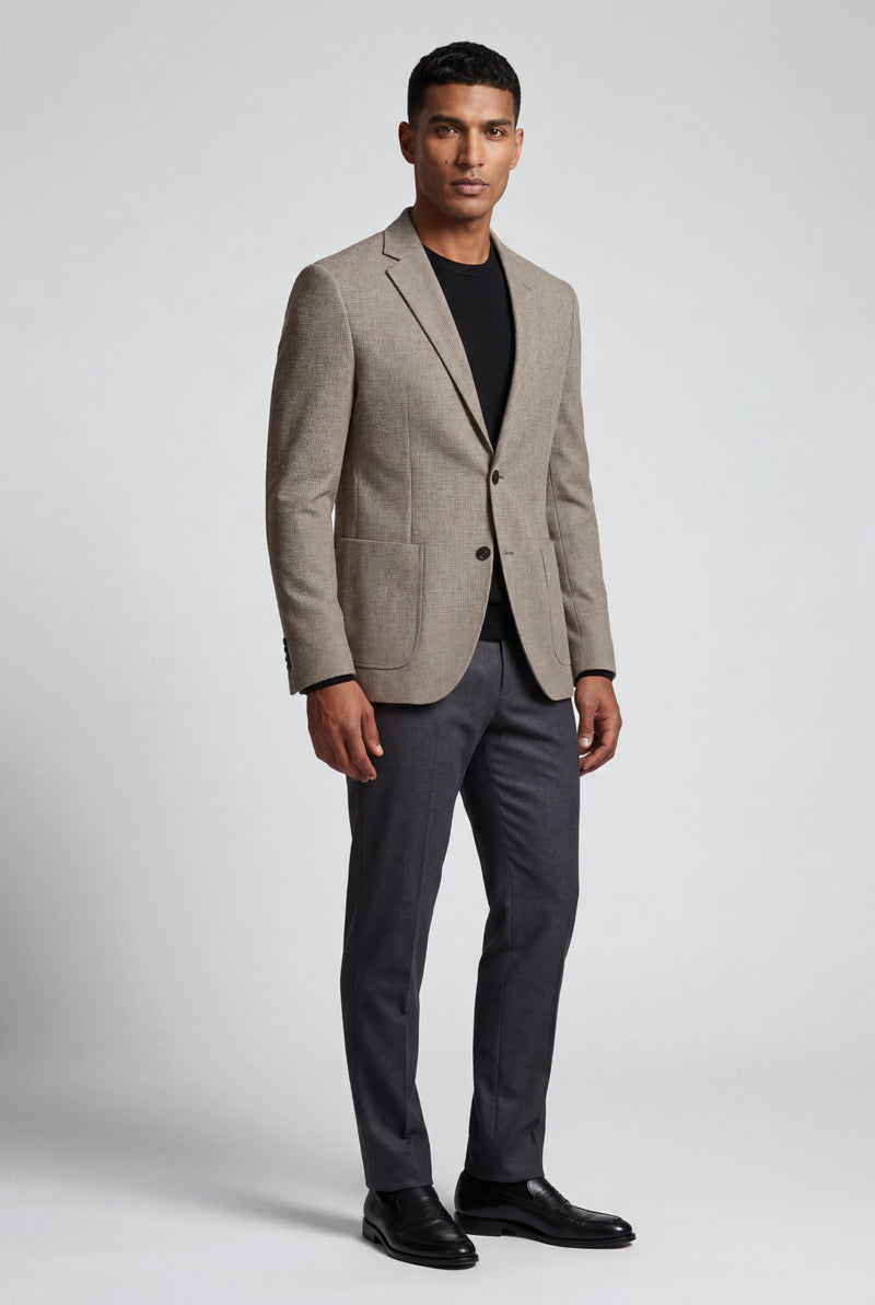 Taupe Textured Slim Fit Single-breasted Blazer - Textured blazer - Photo 1