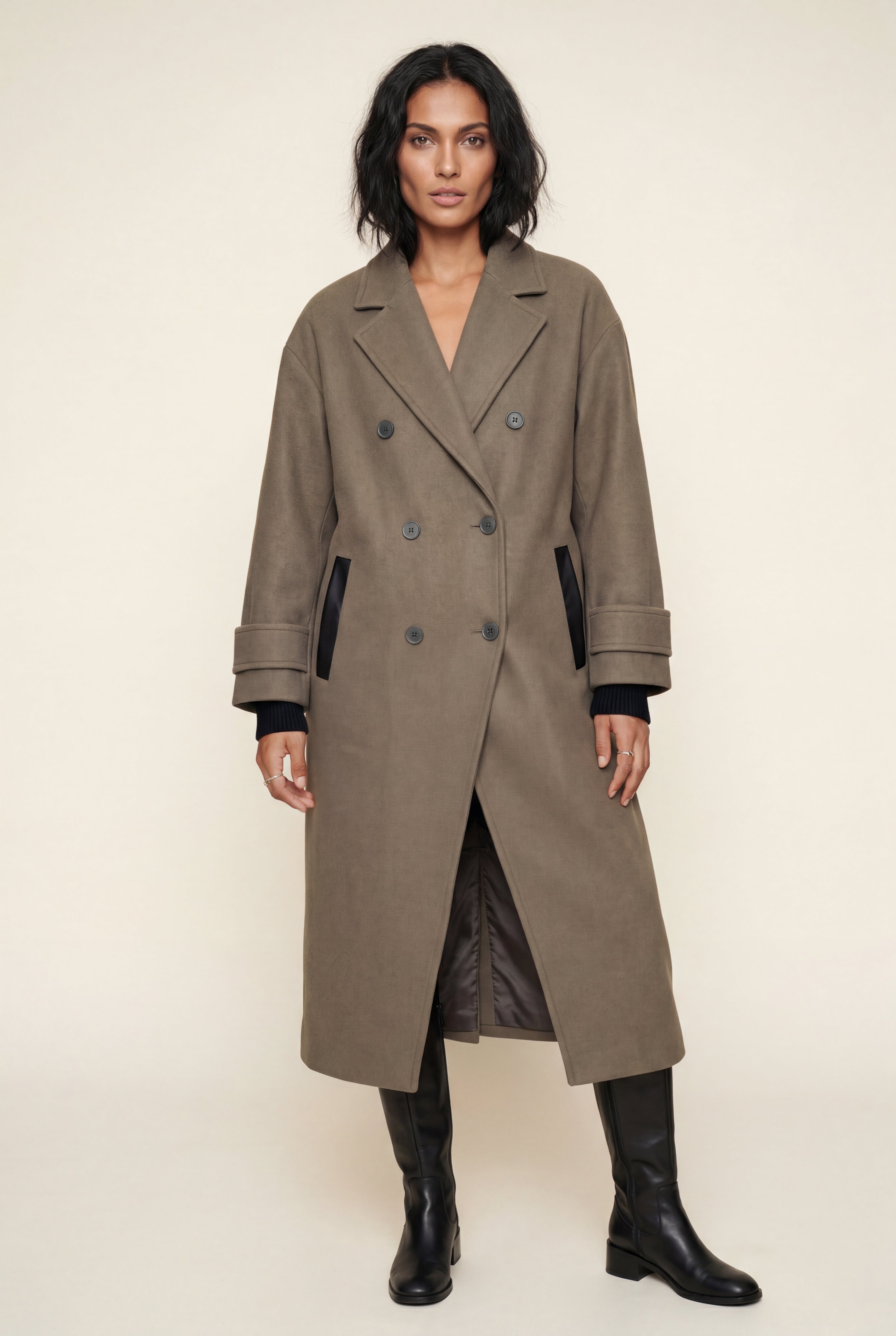 Coat With Lapel Oversized Double-Breasted Long Coat for Women