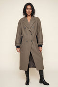 Taupe Women's Oversized Double-Breasted Long Coat with Lapel - Oversized coats - Photo 6